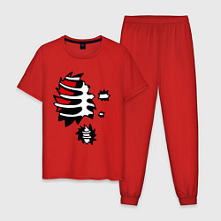 Пижама хлопковая мужская Зомби-скелет цвета красный — фото 1