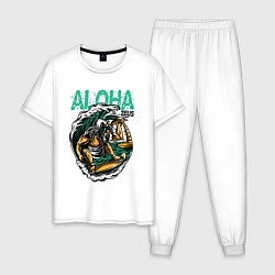 Пижама хлопковая мужская Wild Aloha, цвет: белый