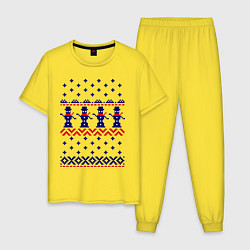 Пижама хлопковая мужская Узор снеговики, цвет: желтый