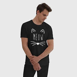 Пижама хлопковая мужская Meow, цвет: черный — фото 2