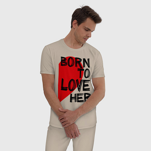 Мужская пижама Born to love her / Миндальный – фото 3