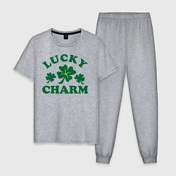 Пижама хлопковая мужская Lucky charm - клевер, цвет: меланж