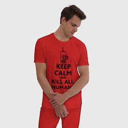 Пижама хлопковая мужская Keep Calm & Kill All Humans, цвет: красный — фото 2