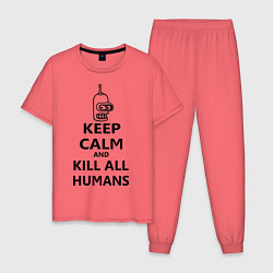 Пижама хлопковая мужская Keep Calm & Kill All Humans, цвет: коралловый
