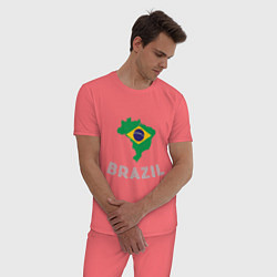 Пижама хлопковая мужская Brazil Country, цвет: коралловый — фото 2