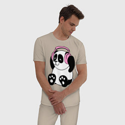 Пижама хлопковая мужская Panda in headphones панда в наушниках, цвет: миндальный — фото 2