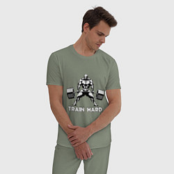 Пижама хлопковая мужская Train hard тренируйся усердно, цвет: авокадо — фото 2