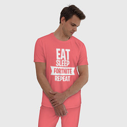 Пижама хлопковая мужская Eat Sleep Fortnite Repeat, цвет: коралловый — фото 2