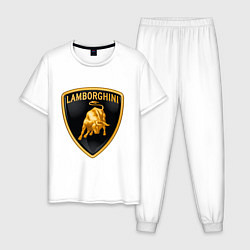 Пижама хлопковая мужская Lamborghini logo, цвет: белый