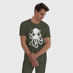 Пижама хлопковая мужская Кракен-осьминог, цвет: меланж-хаки — фото 2