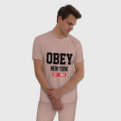 Пижама хлопковая мужская Obey Est. 1989, цвет: пыльно-розовый — фото 2