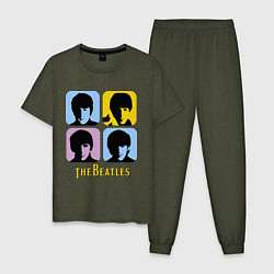 Пижама хлопковая мужская The Beatles: pop-art цвета меланж-хаки — фото 1