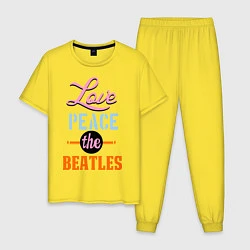 Пижама хлопковая мужская Love peace the Beatles, цвет: желтый