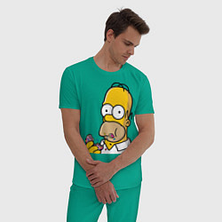 Пижама хлопковая мужская Гомер с Пончиком, цвет: зеленый — фото 2