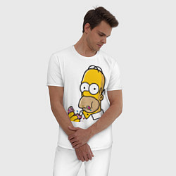 Пижама хлопковая мужская Гомер с Пончиком, цвет: белый — фото 2