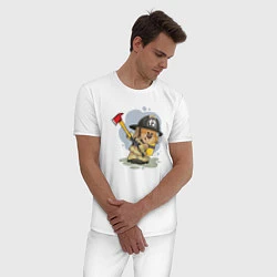 Пижама хлопковая мужская Медвежонок-пожарник, цвет: белый — фото 2