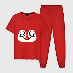 Пижама хлопковая мужская Морда пингвина, цвет: красный