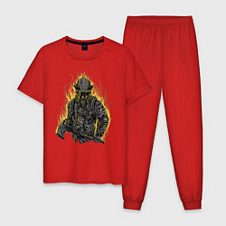 Пижама хлопковая мужская Пылающий пожарный, цвет: красный