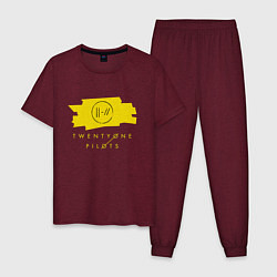 Пижама хлопковая мужская 21 Top: Yellow Trench, цвет: меланж-бордовый