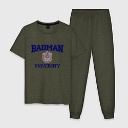 Пижама хлопковая мужская BAUMAN University, цвет: меланж-хаки