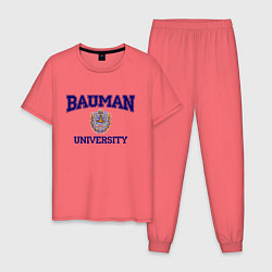 Пижама хлопковая мужская BAUMAN University, цвет: коралловый