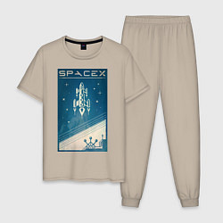 Пижама хлопковая мужская SpaceX: Space Ship, цвет: миндальный