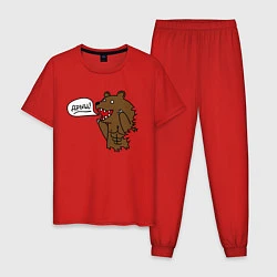 Пижама хлопковая мужская Медведь-качок: дрищ, цвет: красный