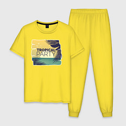 Пижама хлопковая мужская Тропическое лето, цвет: желтый