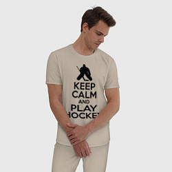 Пижама хлопковая мужская Keep Calm & Play Hockey, цвет: миндальный — фото 2