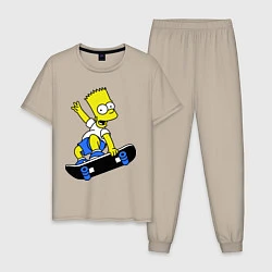 Пижама хлопковая мужская Барт на скейте, цвет: миндальный