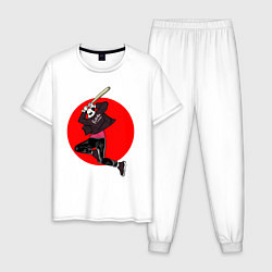 Пижама хлопковая мужская Панда с Битой, цвет: белый