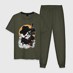 Пижама хлопковая мужская Гангстер Панда, цвет: меланж-хаки