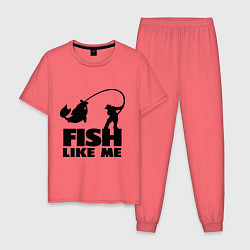 Пижама хлопковая мужская Fish like me, цвет: коралловый