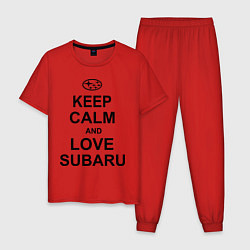 Пижама хлопковая мужская Keep Calm & Love Subaru, цвет: красный