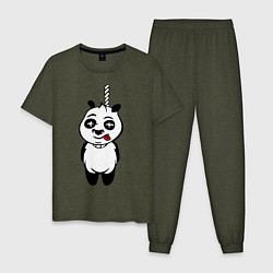 Пижама хлопковая мужская Панда повесилась, цвет: меланж-хаки