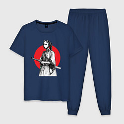 Пижама хлопковая мужская Самурай на страже, цвет: тёмно-синий