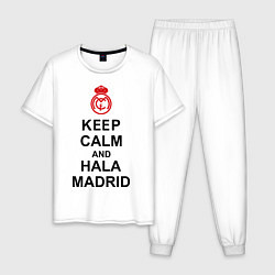 Пижама хлопковая мужская Keep Calm & Hala Madrid, цвет: белый