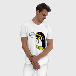 Пижама хлопковая мужская Пингвин: Linux, цвет: белый — фото 2