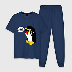 Пижама хлопковая мужская Пингвин: Linux цвета тёмно-синий — фото 1