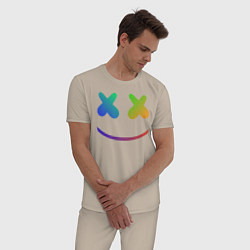 Пижама хлопковая мужская Marshmello: Rainbow Face, цвет: миндальный — фото 2