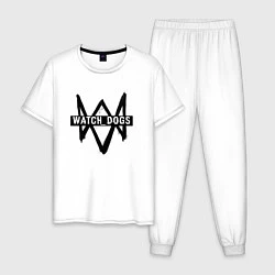 Пижама хлопковая мужская Watch Dogs: Black Logo, цвет: белый