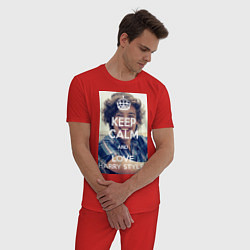 Пижама хлопковая мужская Keep Calm & Love Harry Styles, цвет: красный — фото 2