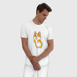 Пижама хлопковая мужская Корги лапочка, цвет: белый — фото 2