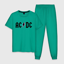 Пижама хлопковая мужская AC/DC цвета зеленый — фото 1