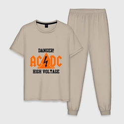 Пижама хлопковая мужская AC/DC: High Voltage, цвет: миндальный