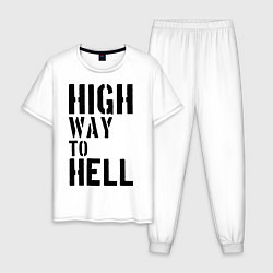 Пижама хлопковая мужская High way to hell, цвет: белый