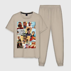 Пижама хлопковая мужская GTA 5: Stories, цвет: миндальный