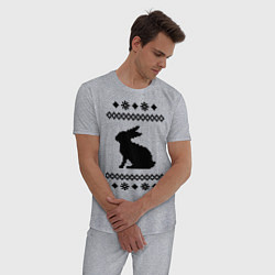 Пижама хлопковая мужская Узор с зайцем цвета меланж — фото 2