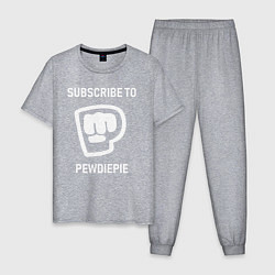 Пижама хлопковая мужская Subscribe to PewDiePie, цвет: меланж