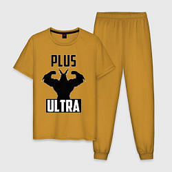 Пижама хлопковая мужская PLUS ULTRA черный, цвет: горчичный
